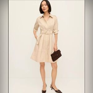 Elegant White Belted Shirt Dress